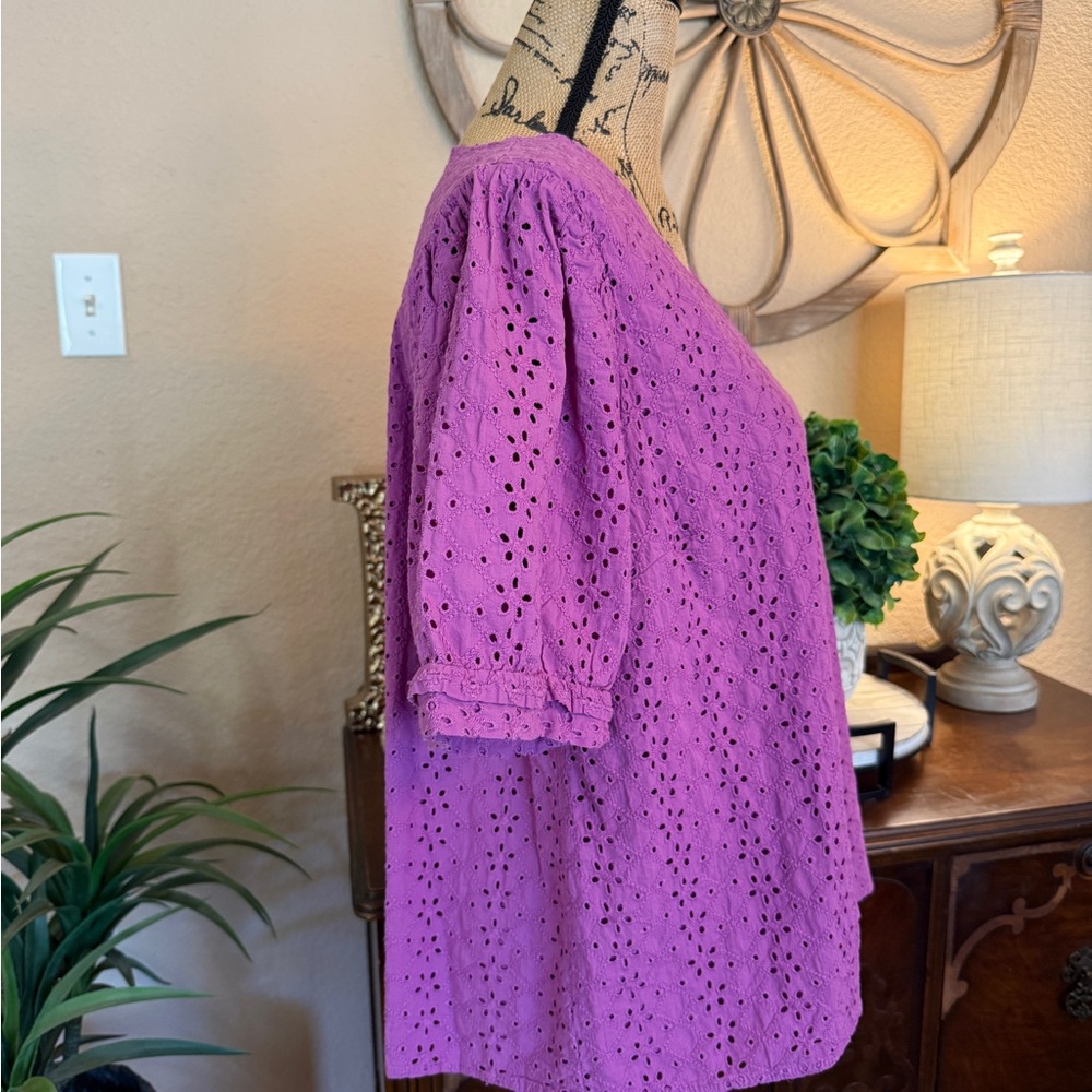 Draper James Purple Eyelet V-Neck Blouse - Picture 7 of 14